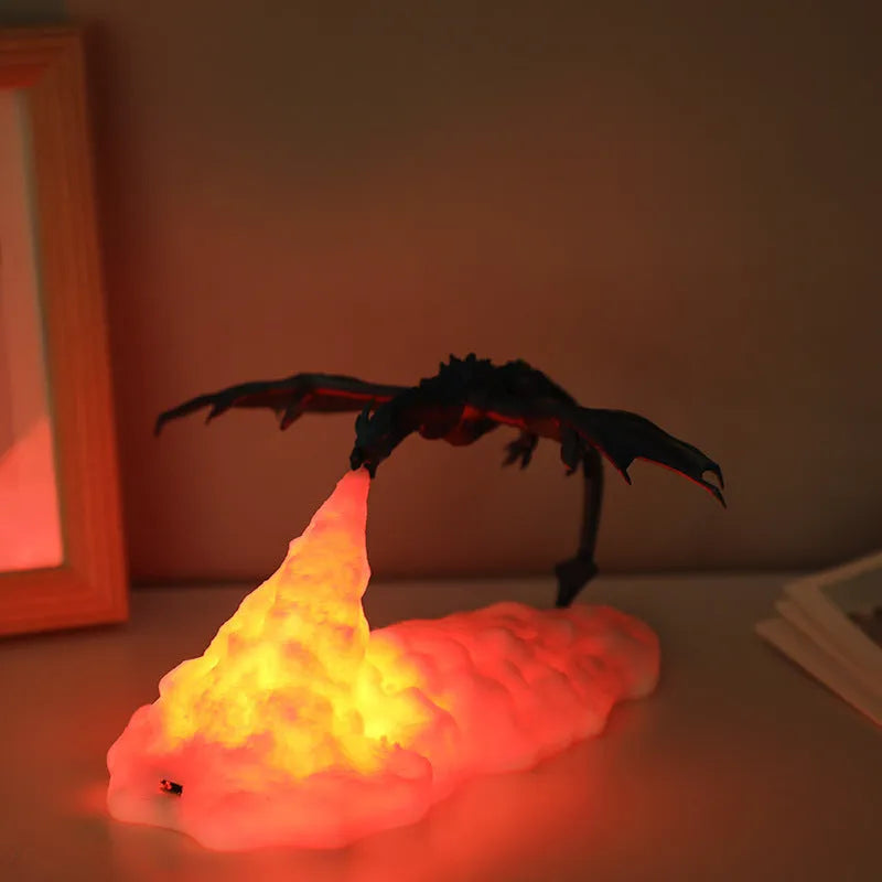 3D printed LED dragon night light with warm glow, biodegradable PLA, rechargeable, blue colour