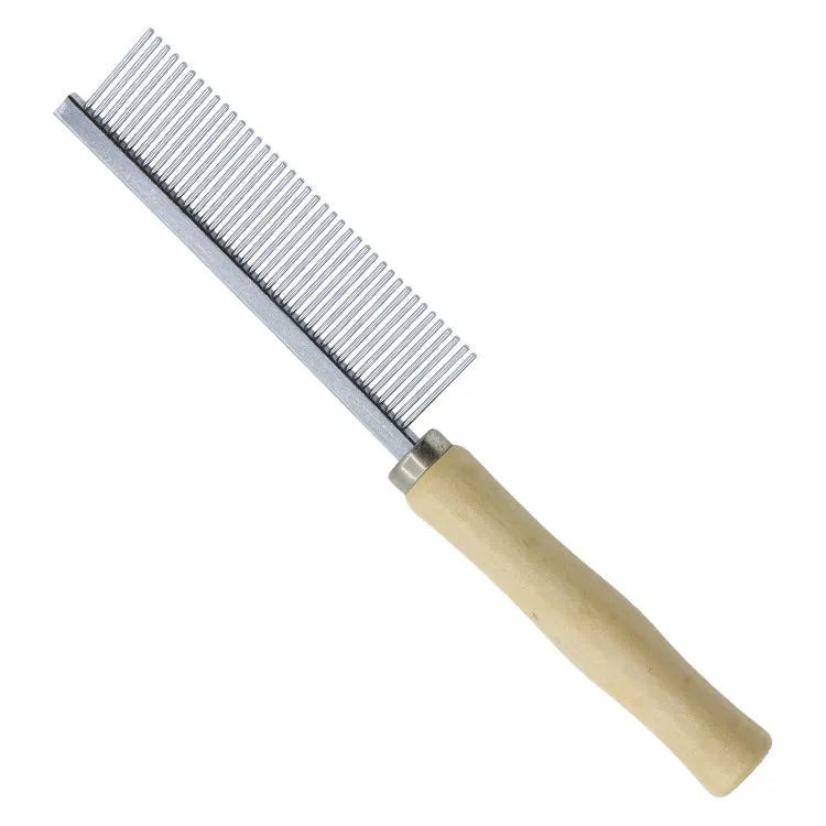 Wooden handle pet grooming comb with rounded teeth for dogs and cats