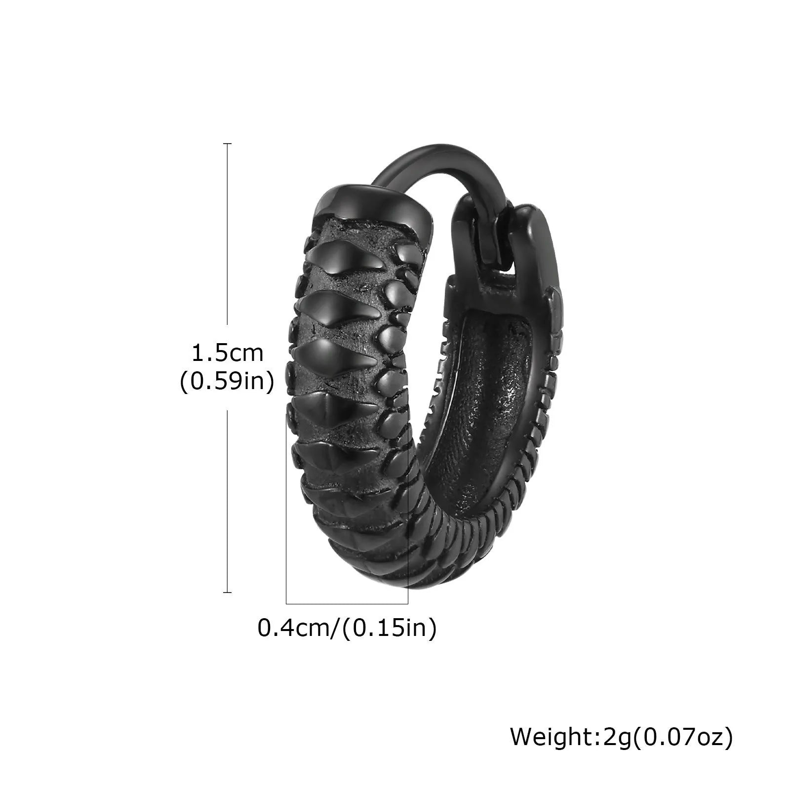 Black stainless steel earrings with snake pattern design for hip hop and punk jewellery styles