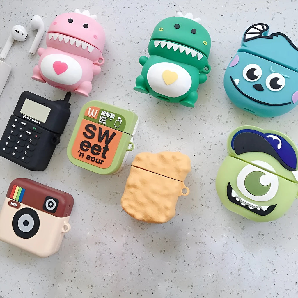 Cartoon animal design silicone case for AirPods 1 and 2 generation in multiple colour options