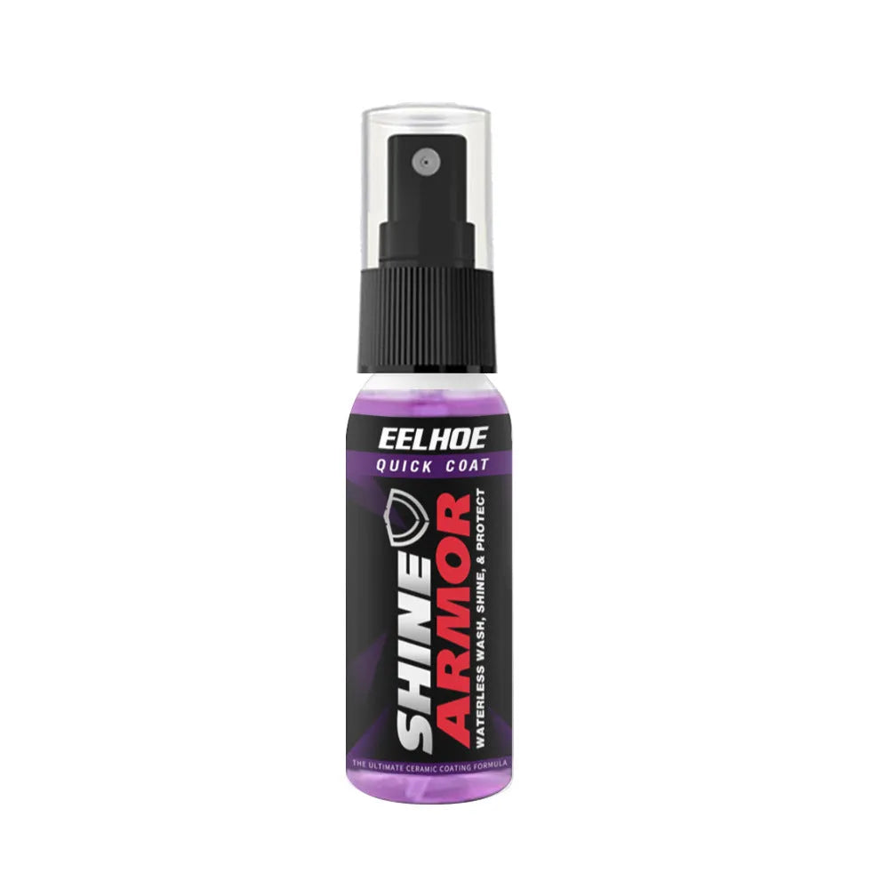 Purple automotive nano coating spray bottle for car maintenance in hand spray format
