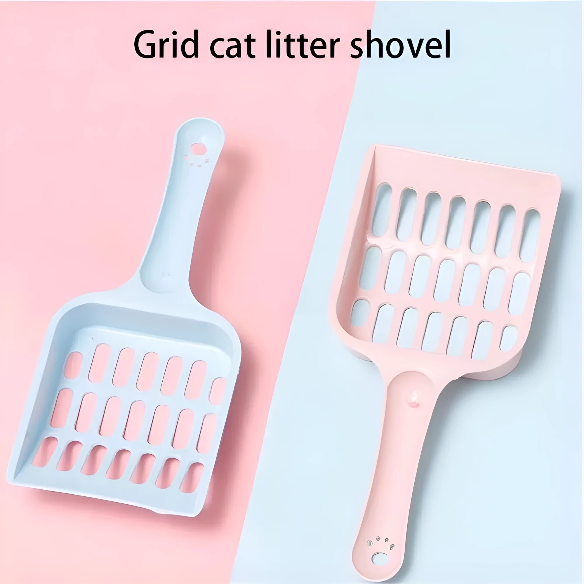 Plastic cat litter scoop in blue, green or pink colours, measuring 20cm long