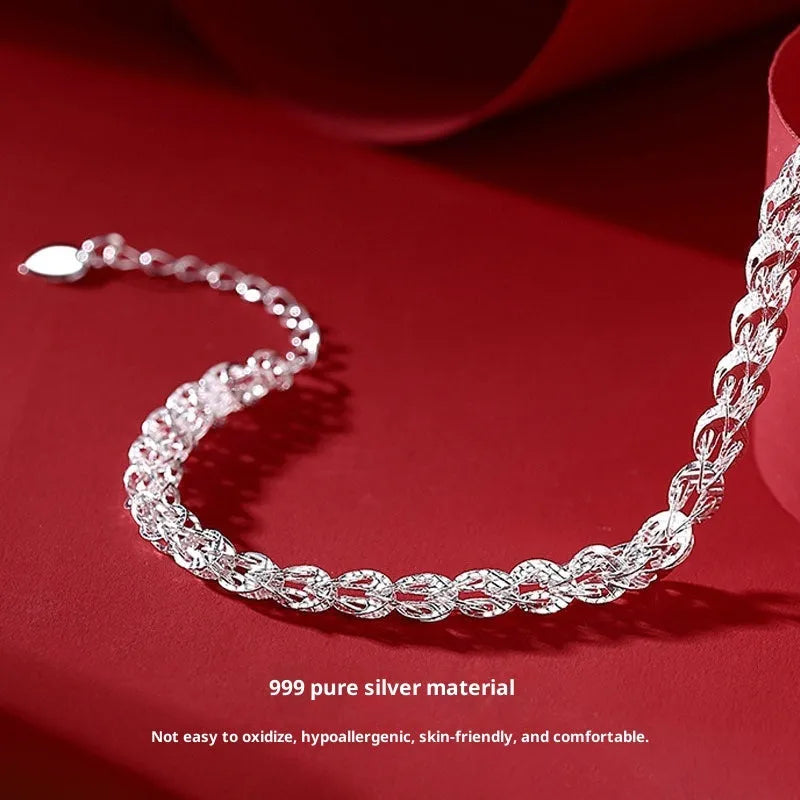 S999 pure silver phoenix tail bracelet for women, simple style, silver colour, 20cm length