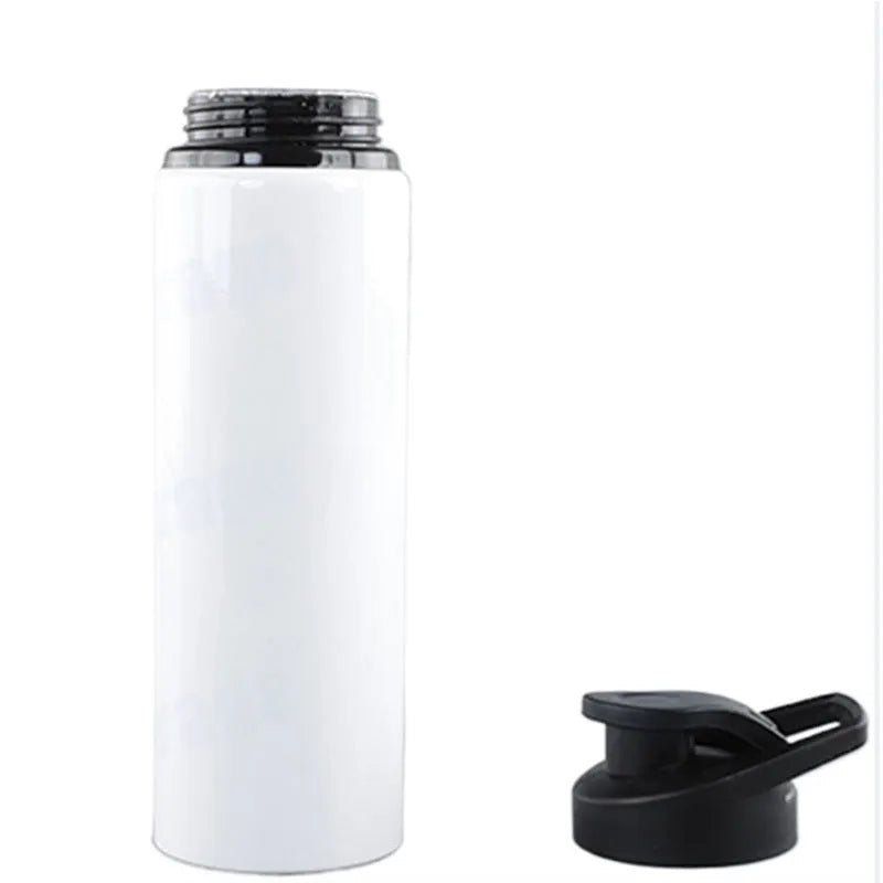 White aluminium sports cycling water bottle in 600ml and 750ml sizes for outdoor hydration