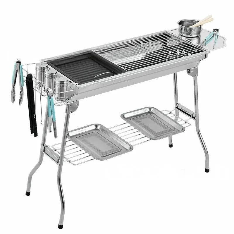 Stainless steel portable folding barbecue oven with 73 cm width for outdoor cooking