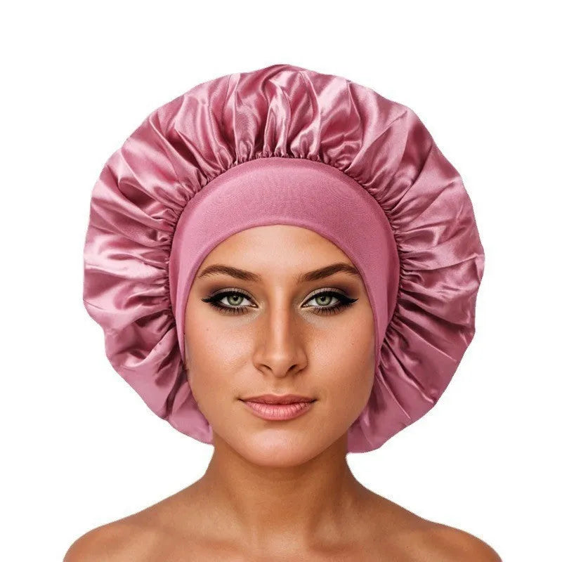 Wide-brimmed high elastic polyester headscarf for women, knitted tie-dye design, flat top crown, breathable sun protection cap