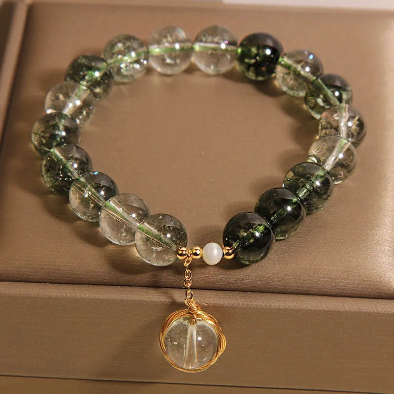 Natural chlorite crystal bracelet with green phantom quartz winding transfer beads, women's style