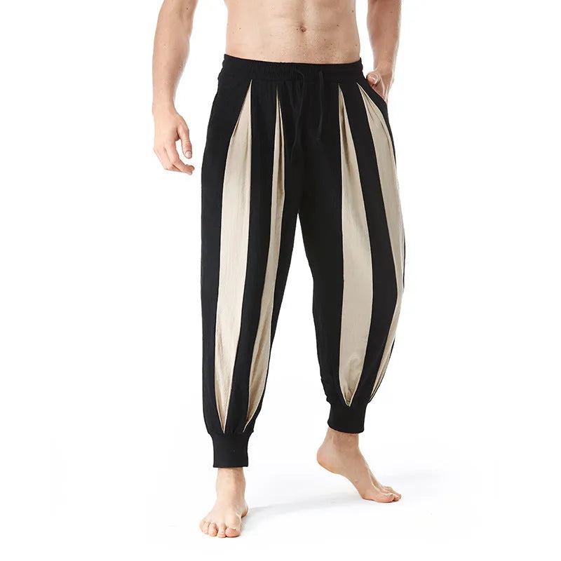 Men's straight-leg casual trousers in brown, khaki, red, and yellow colours for spring.