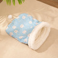 Flannel cat sleeping bag nest pet bed in blue, pink, or stripe pattern, size 50cm by 40cm.
