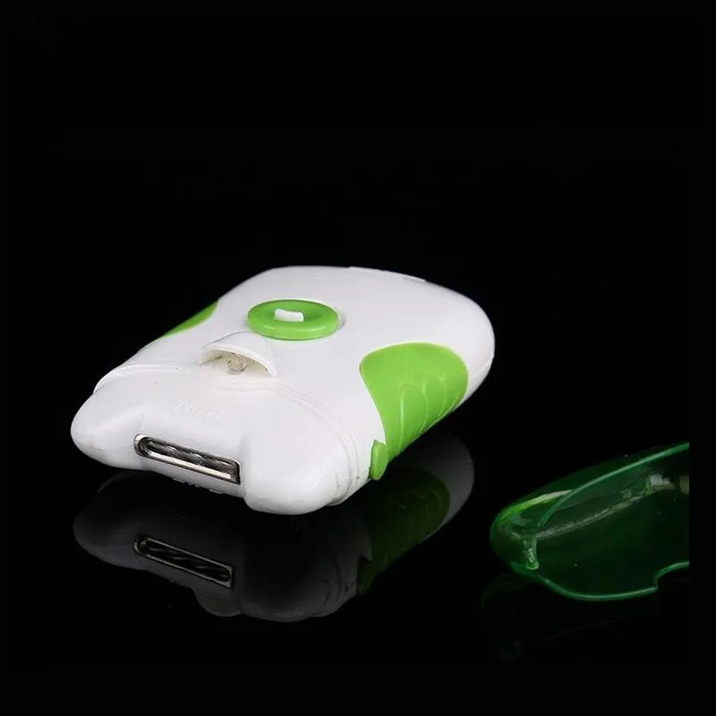 Green electric nail trimmer and file, ABS body, 17x21.5x6.5cm, for hand and toe nail grooming