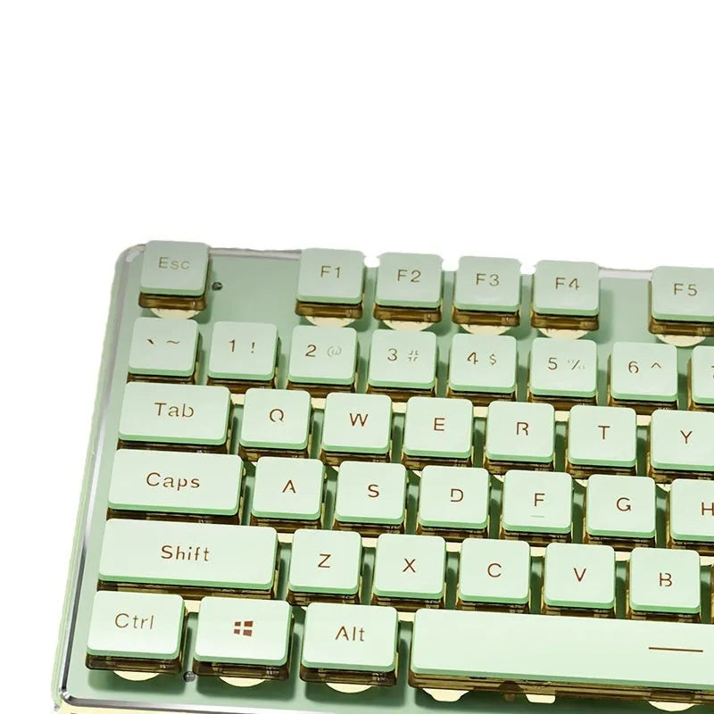 Prewalker V3 silent keyboard and mouse set in retro green colour on a desk.