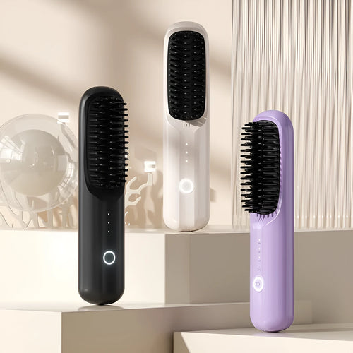Wireless ionic straightening comb in beige colour with Type-C charging port
