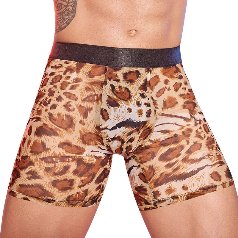 Men's leopard print boxers underwear free size nylon fabric