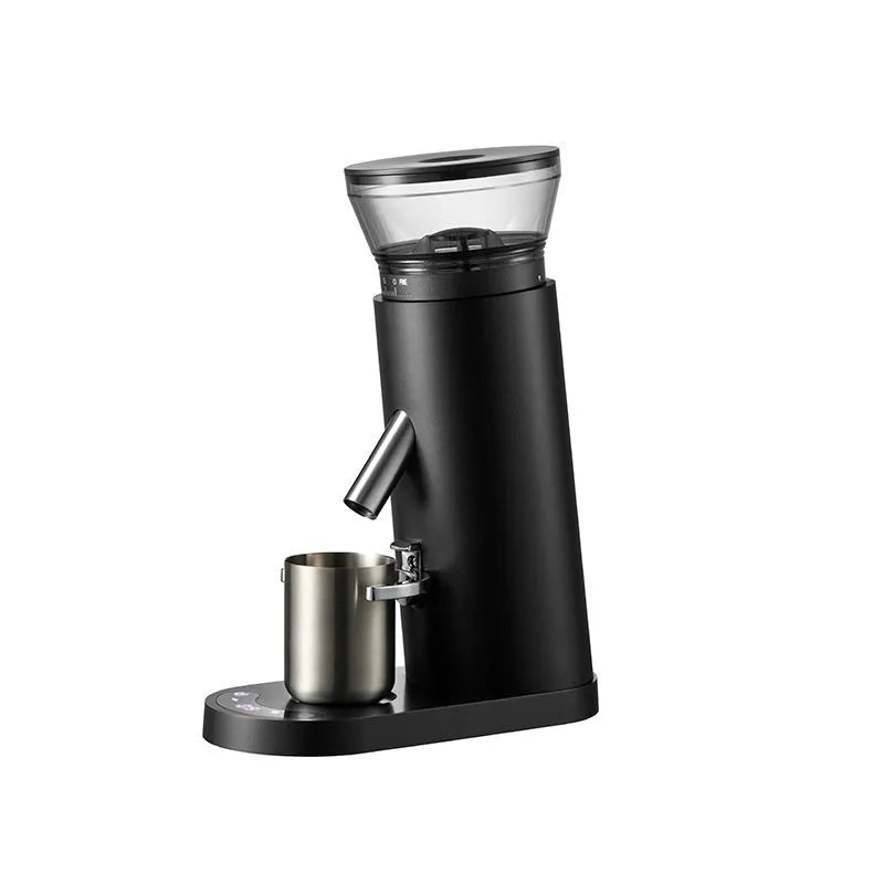 Portable electric coffee grinder machine with stainless steel reservoir in retro style beige colour