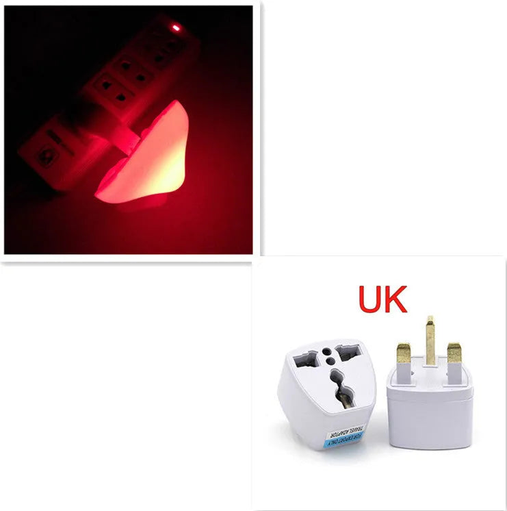 Mushroom-shaped LED night light with light sensor, warm yellow glow, plugging into a wall socket