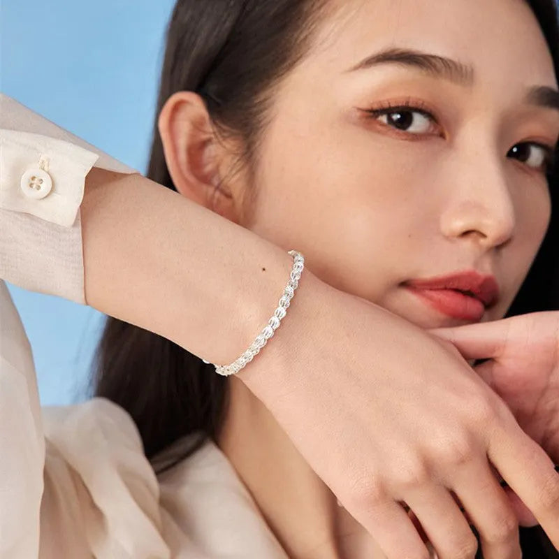 S999 pure silver phoenix tail bracelet for women, simple style, silver colour, 20cm length