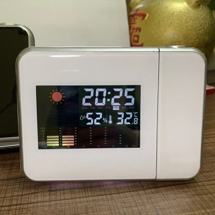 Compact plastic home electronic clock with USB cable in black, dimensions 16 by 6 by 12 centimetres
