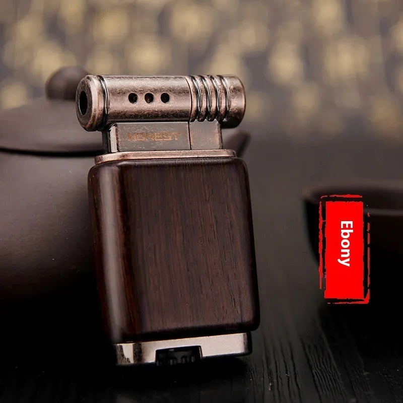 Decorative ebony gas lighter with carved wooden finish in multiple design options