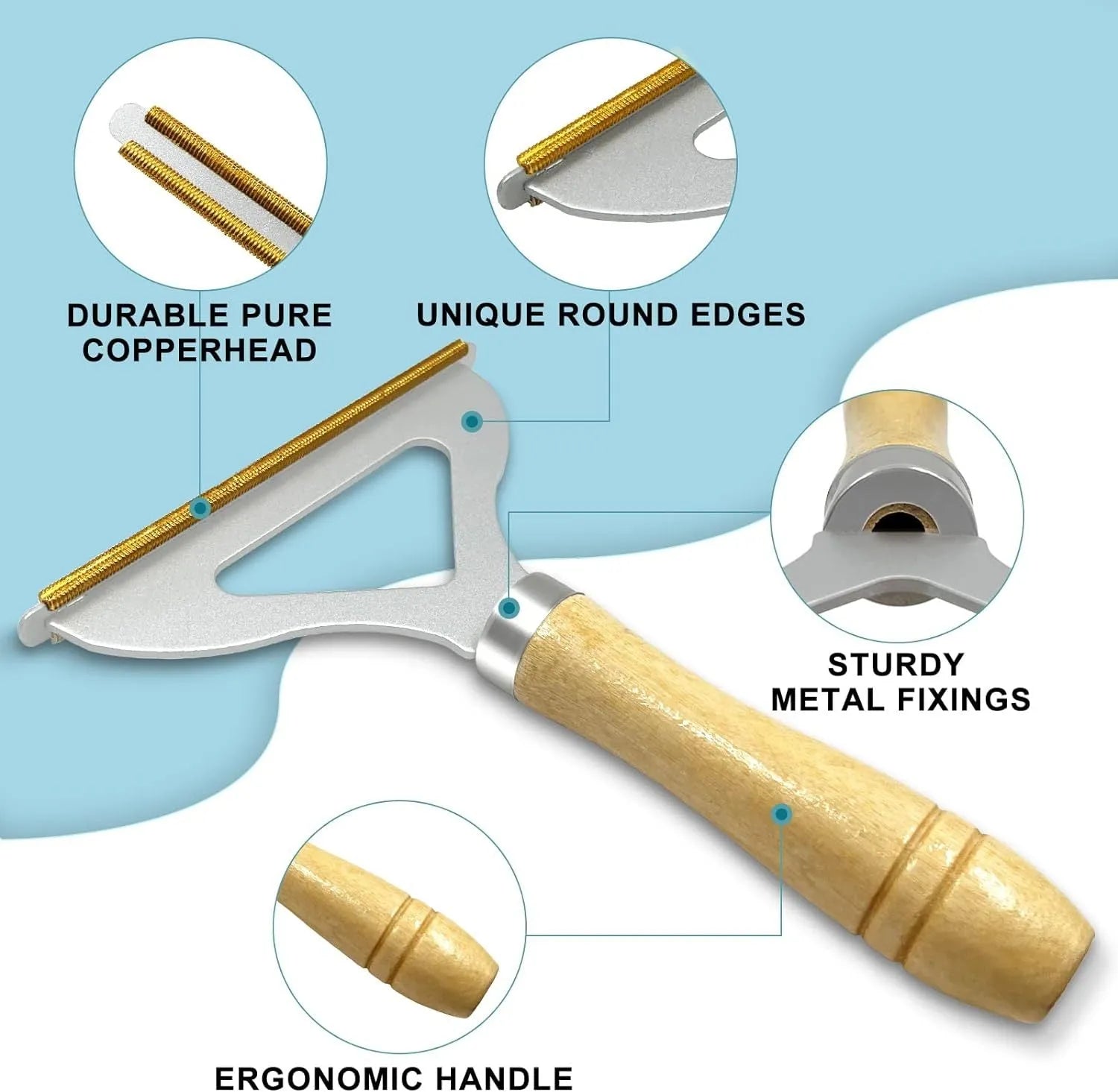 Three-piece pet hair remover set with metal scraper, silicone lint brush and round fuzz remover.