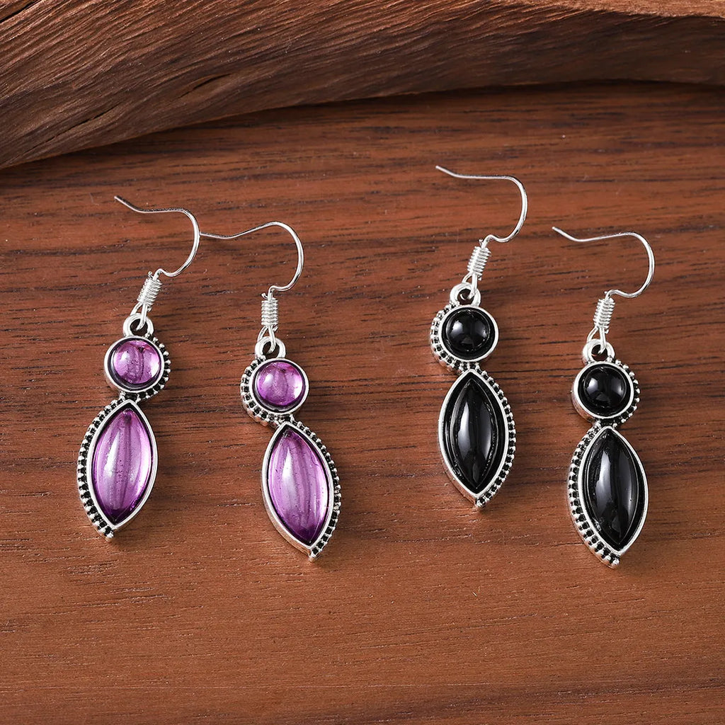 Vintage geometric pendant earrings black purple zinc alloy electroplated bohemian jewellery