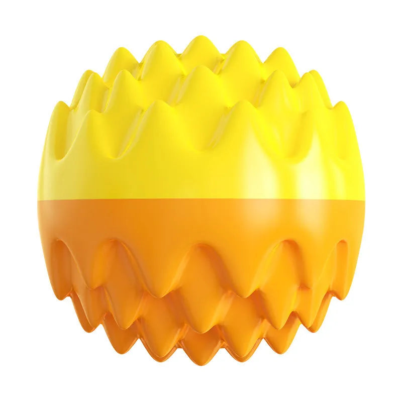 Blue spiky rubber dog ball with dental cleaning texture and squeaker for aggressive chewers