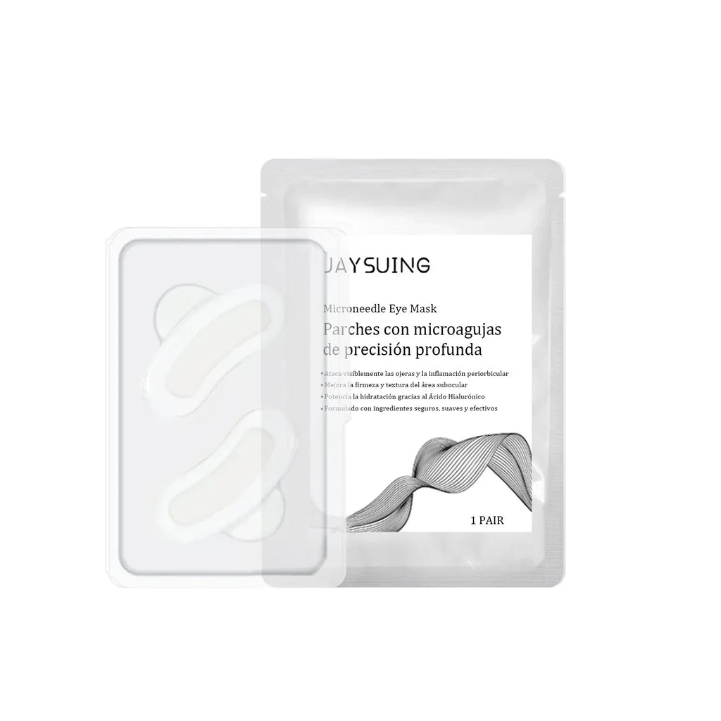 Single pair of micro needle eye mask patches for under-eye skincare application.