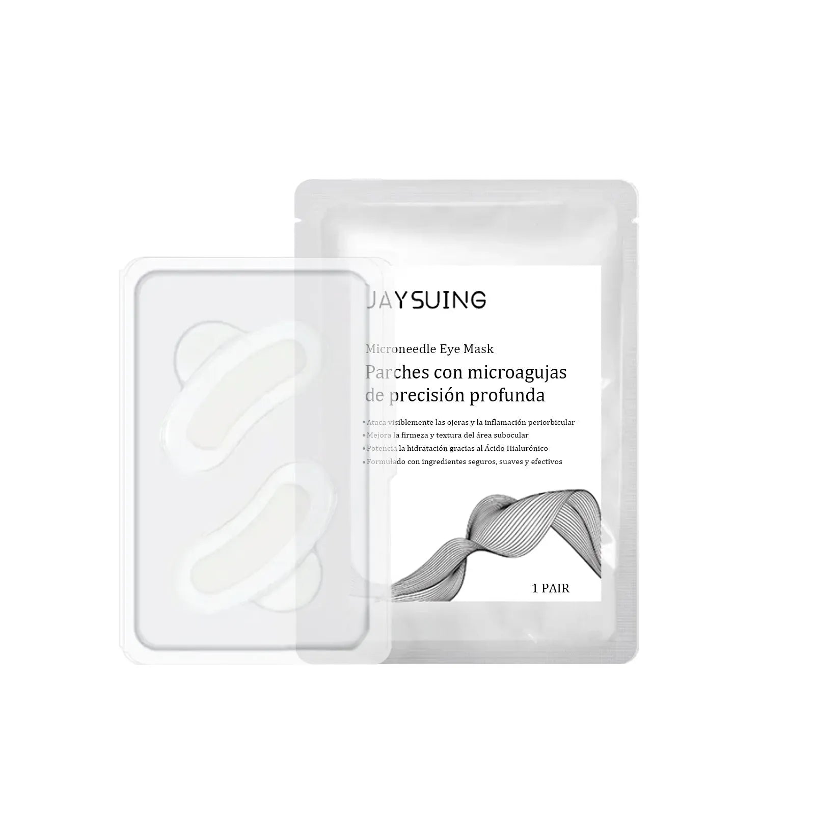 Single pair of micro needle eye mask patches for under-eye skincare application.