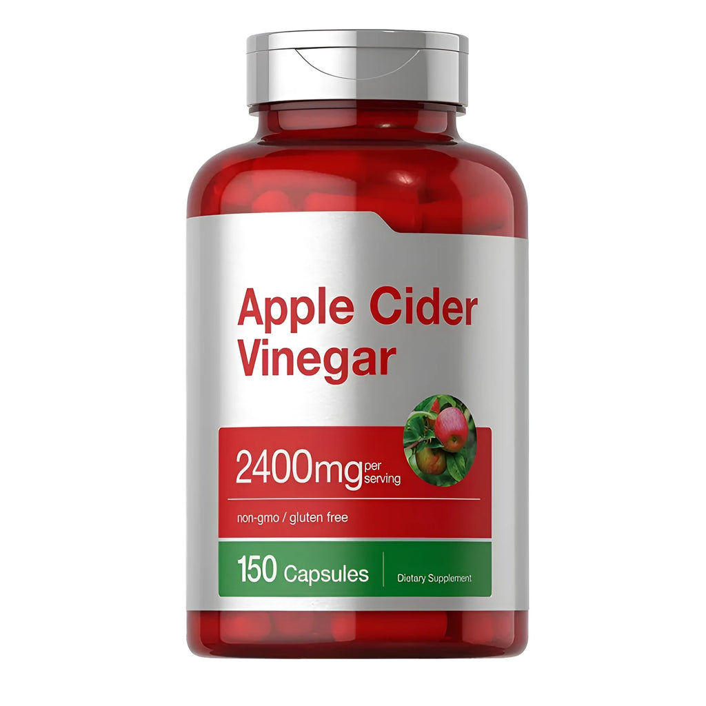 Container of apple cider vinegar capsules dietary supplement containing 150 tablets