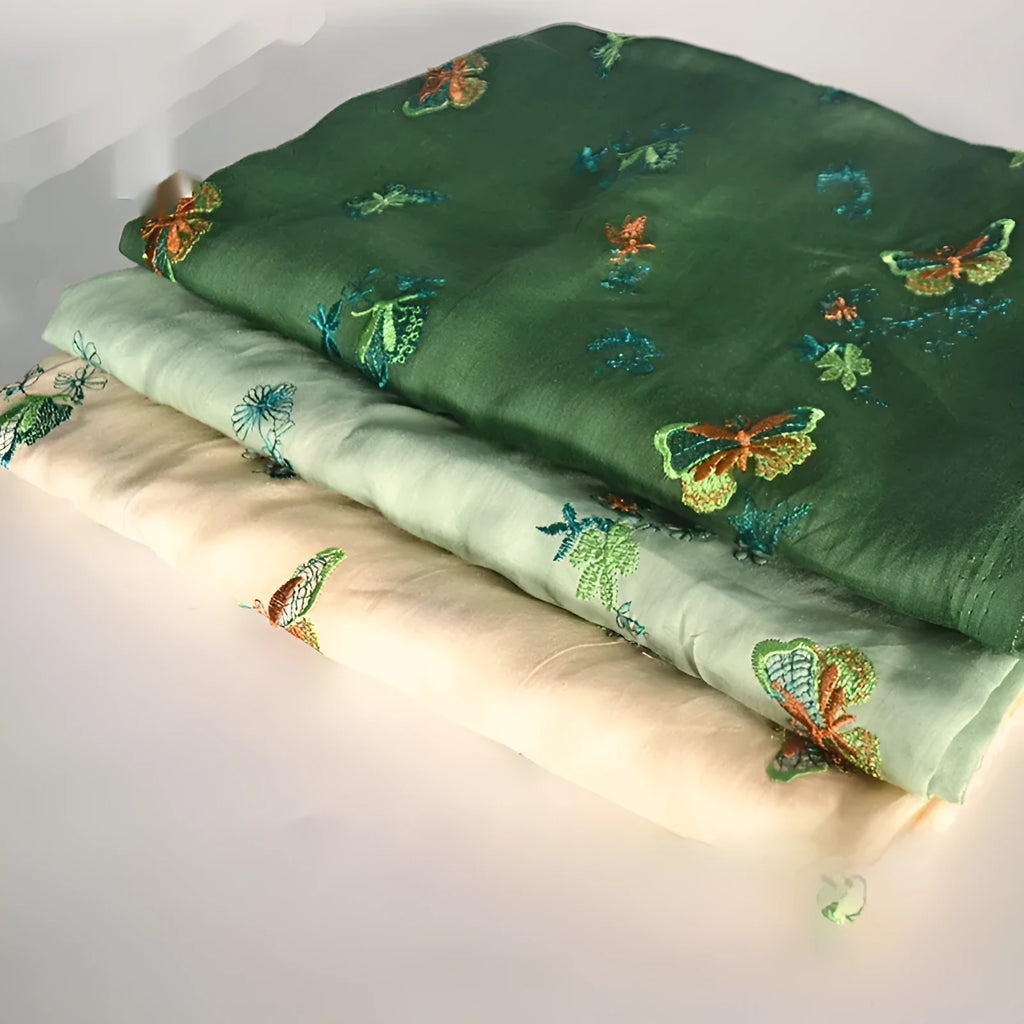 Pure ramie embroidery cloth fabric for Hanfu making in beige, green and dark green colours