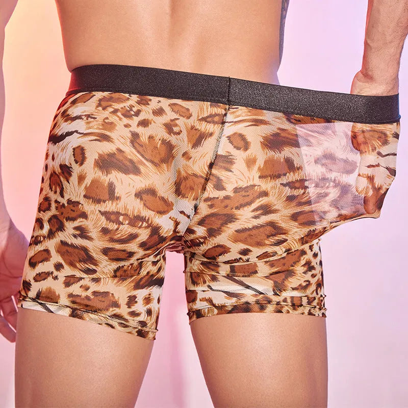 Men's leopard print boxers underwear free size nylon fabric