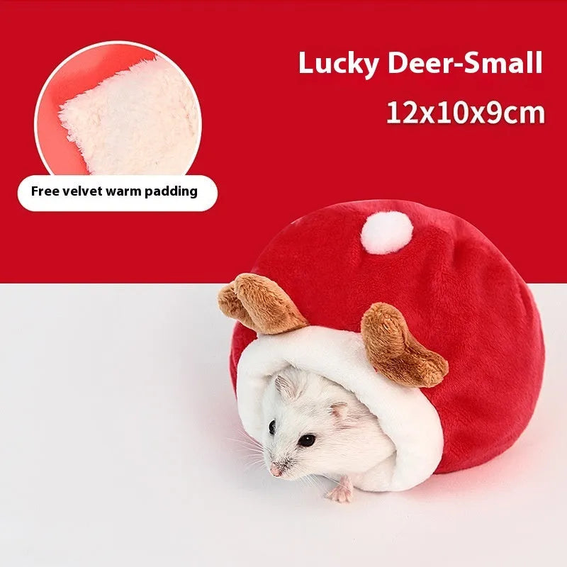 Rabbit anti-bite warm cotton pet nest for hamsters, 12×10×9 cm, pink rabbit colour
