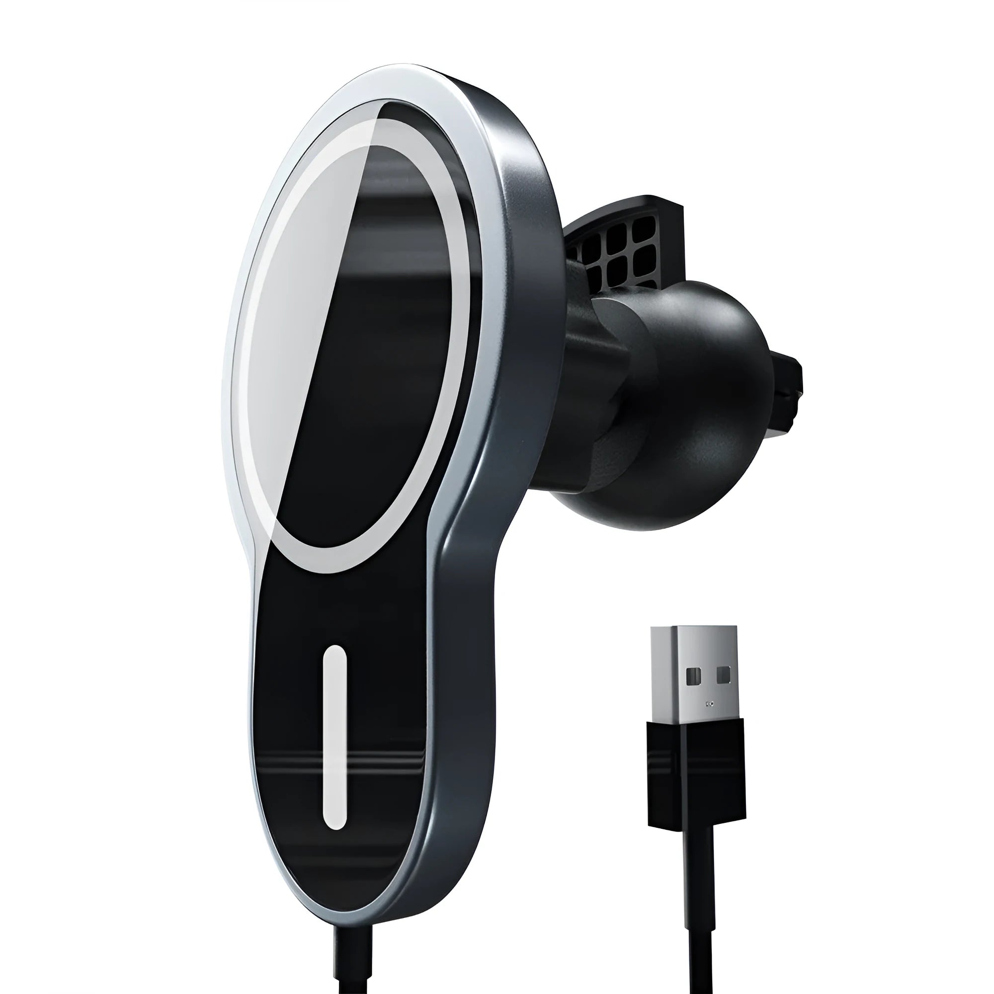 Black magnetic wireless car charger bracket for iPhone, Huawei, Samsung with USB connection