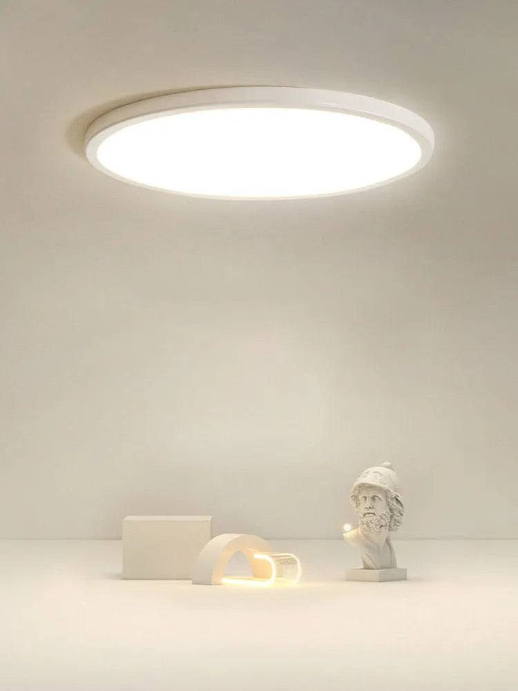 Round ultra-thin white LED ceiling lamp with aluminium body and PMMA shade for rooms 10-15 sqm