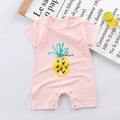 Baby short sleeve cotton climbing suit in blue, non-hooded, for summer infants