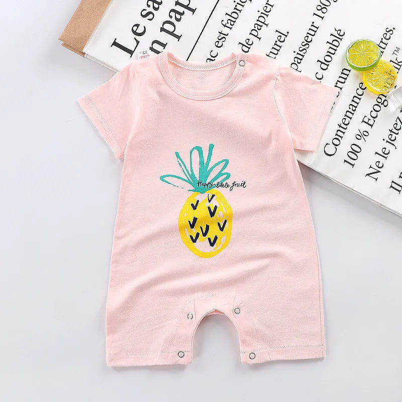 Baby short sleeve cotton climbing suit in blue, non-hooded, for summer infants