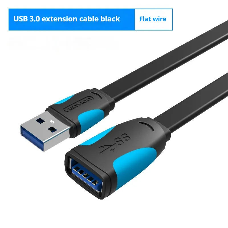 Black USB extension cable for wireless network card with standard USB connector, 2m length