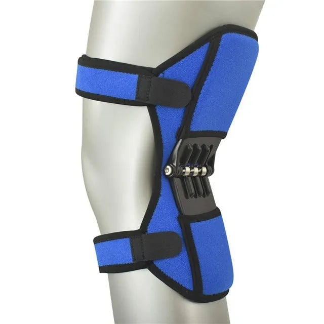Adjustable spring knee brace patella booster in black colour with breathable fabric and venting holes