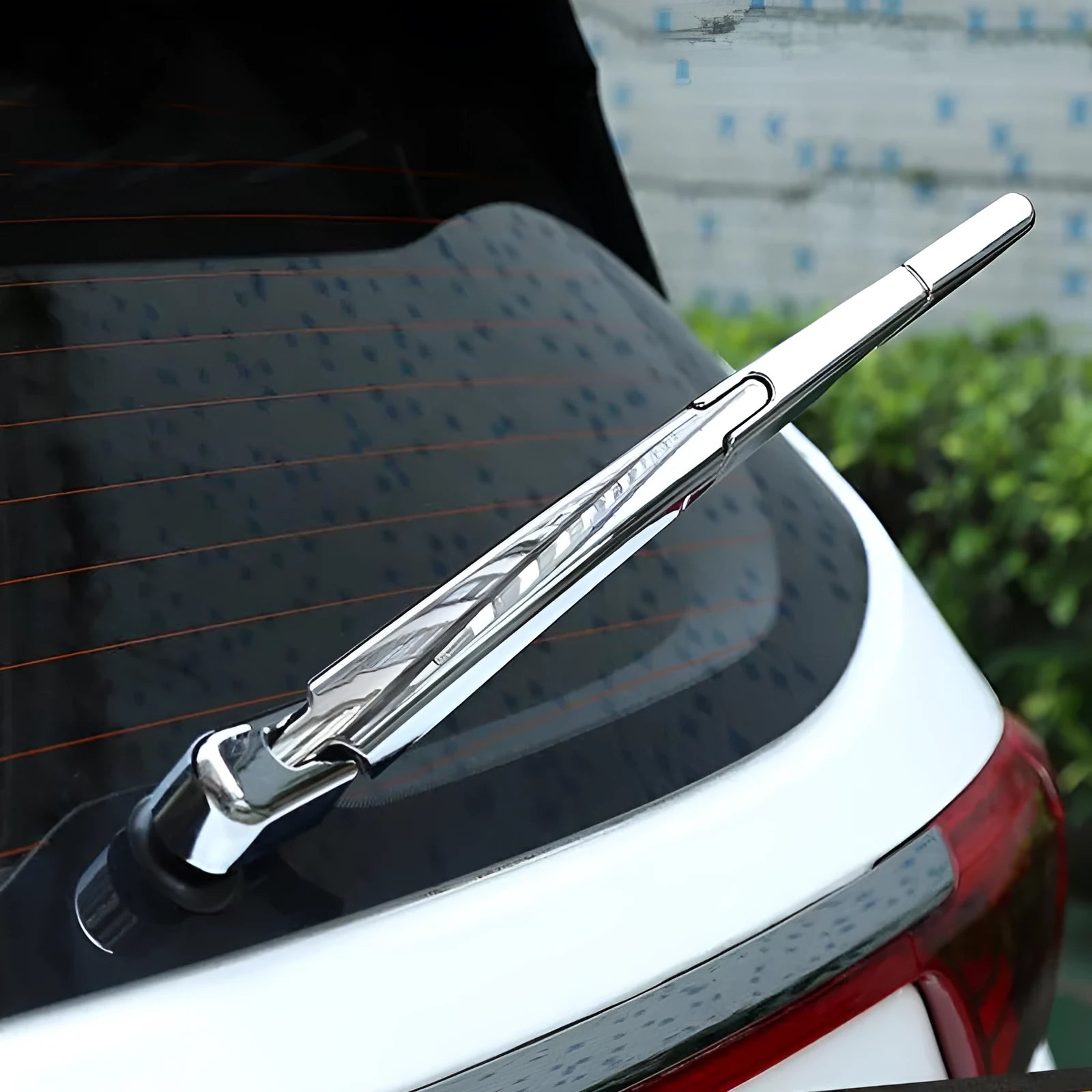 Four silvery ABS plastic rear window wiper cover trim panels for Hyundai vehicles