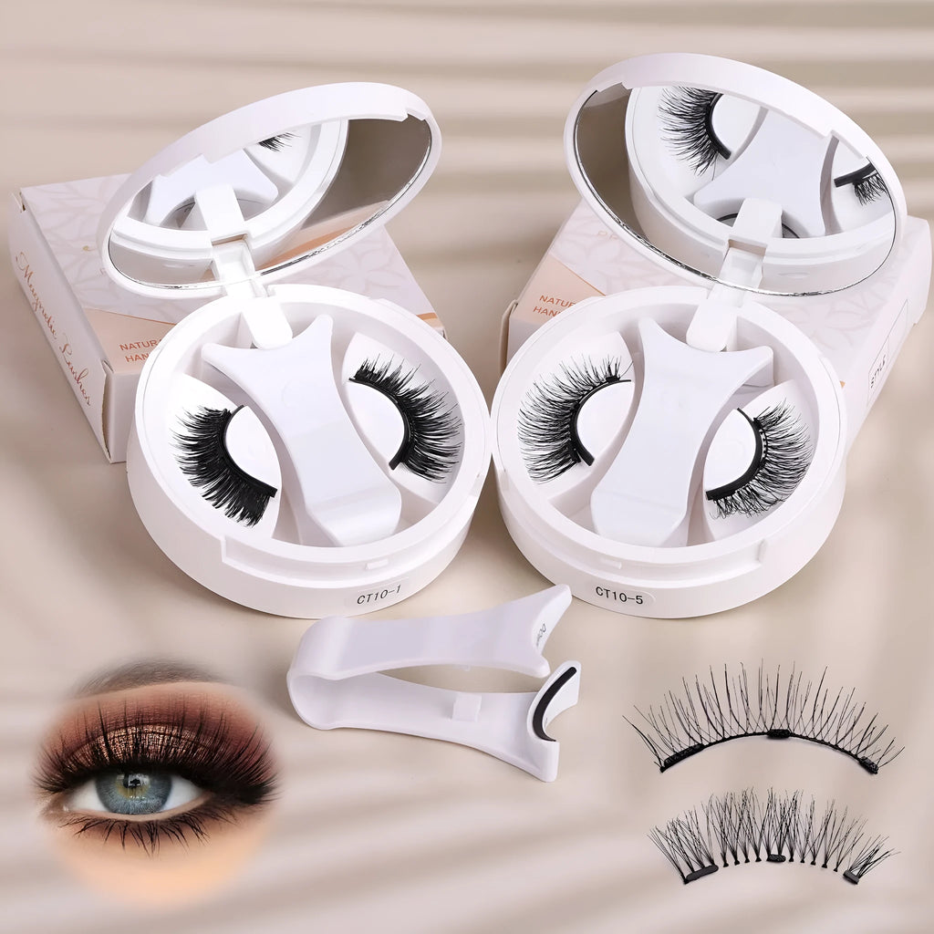 Magnetic false eyelashes inside a portable integrated soap holder case.