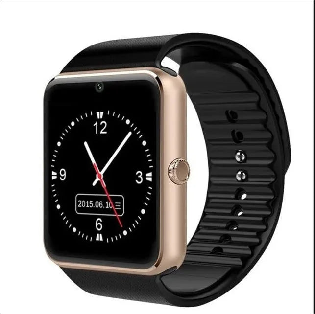 Black smart watch with 1.54-inch touch screen on a silicone strap, showing a fitness tracking display.