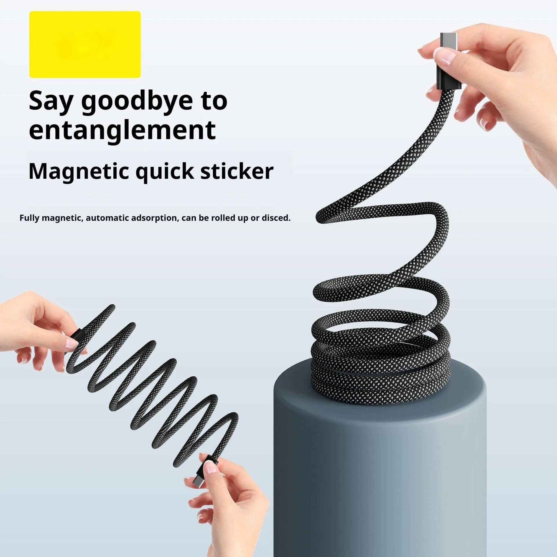 Magnetic woven-braided data cable in Tech Black with 66W fast charge and three connector types
