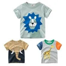 Kids cotton printed t-shirt with green lion graphic front view size 110cm