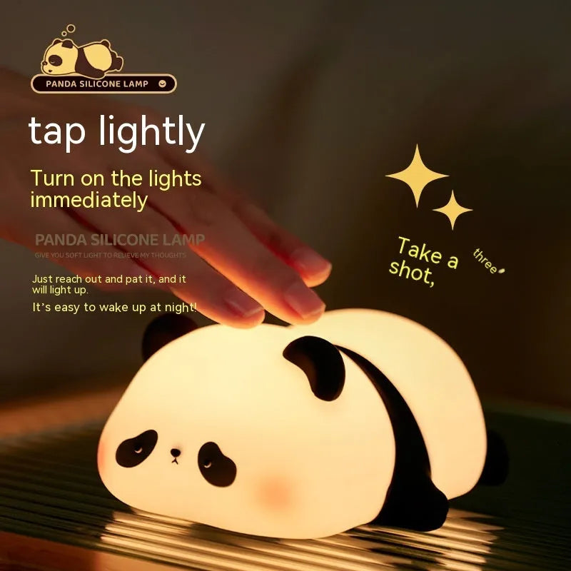 Cartoon panda-shaped silicone night light for kids with rechargeable battery