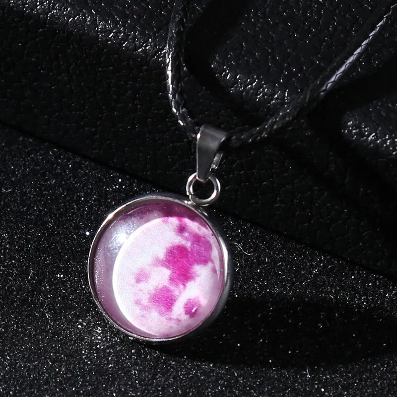 Luminous alloy pendant necklace with glass and coloured glaze Christmas moon night sky constellation design