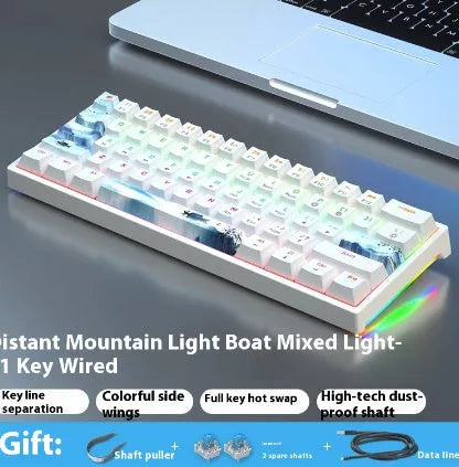 Small 61-key mechanical keyboard with wired USB connection and hot-swappable switches