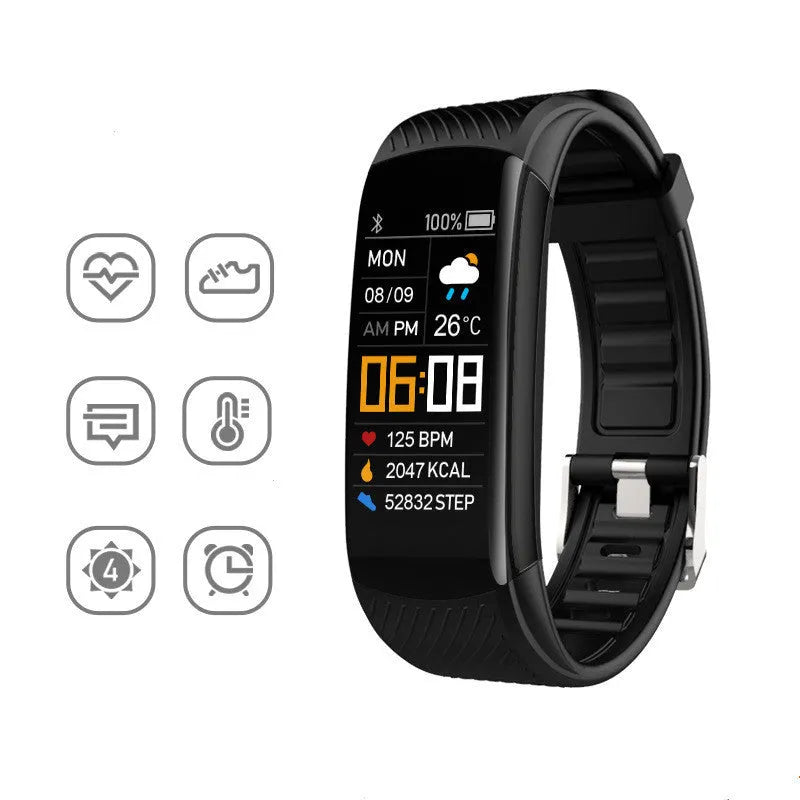 Adult silicone pedometer bracelet with 0.96-inch touchscreen display in multiple colour options