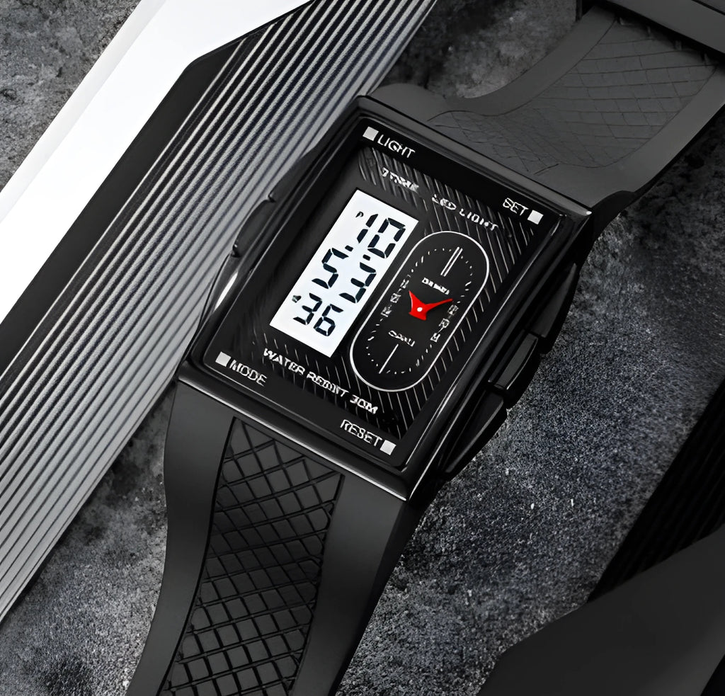 Multi-functional sports waterproof electronic watch with dual display, 39.4mm screen, available in multiple colours