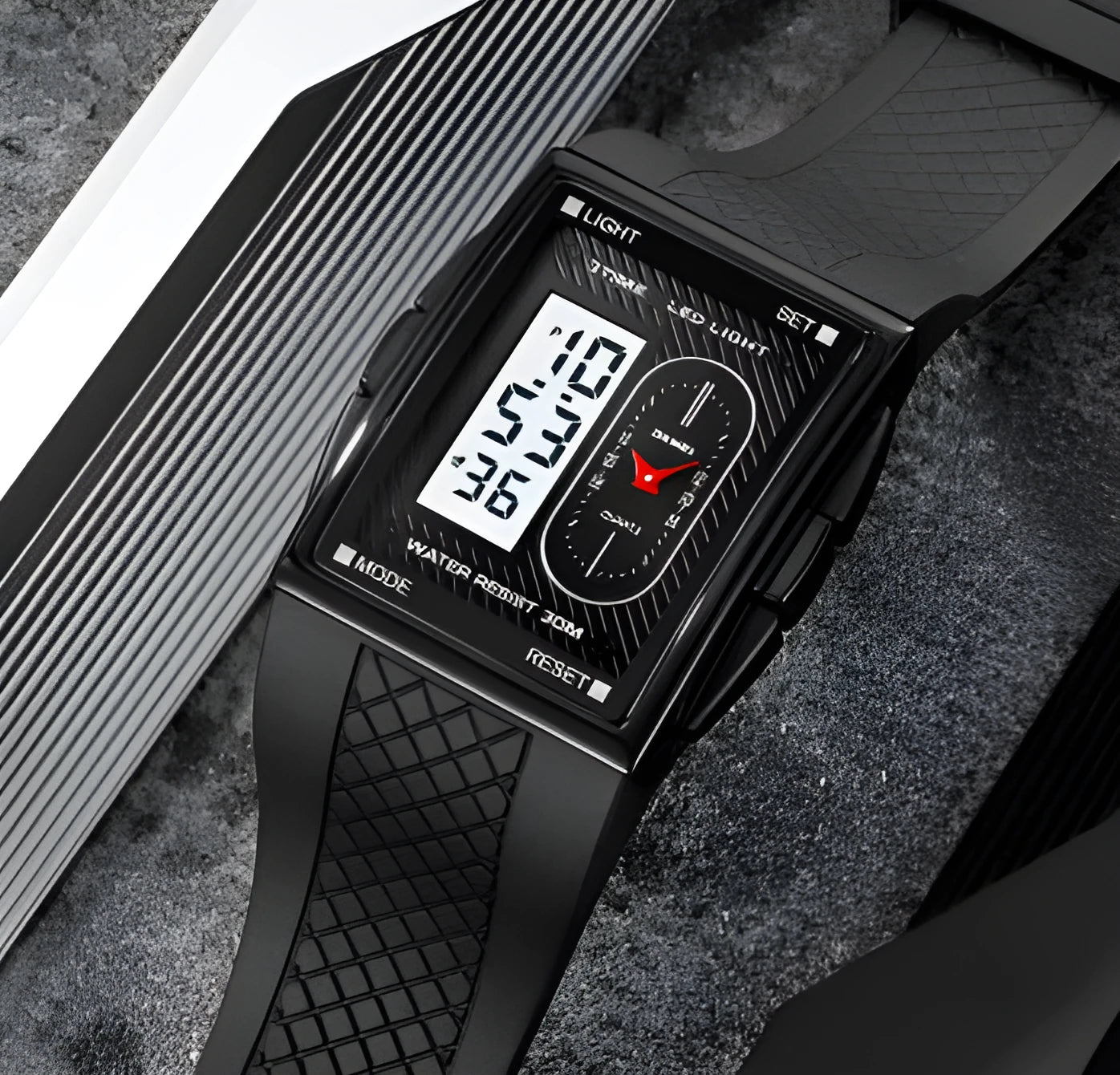 Multi-functional sports waterproof electronic watch with dual display, 39.4mm screen, available in multiple colours