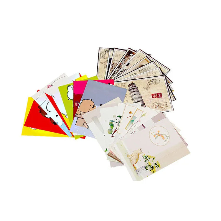 Set of nine minimalist cartoon-style postcards illustrating retro Paris towers and historic sites.