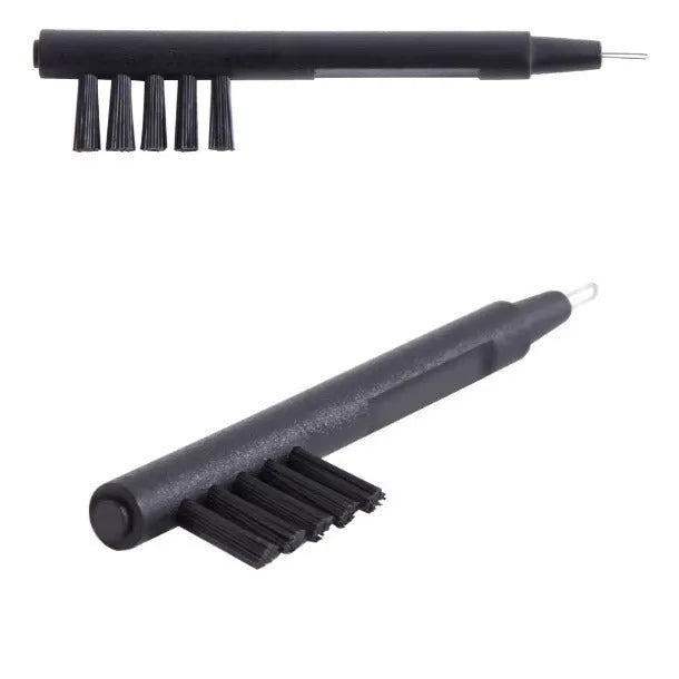 Black ABS plastic hearing aid cleaning brush with U-shaped hook and magnet tip